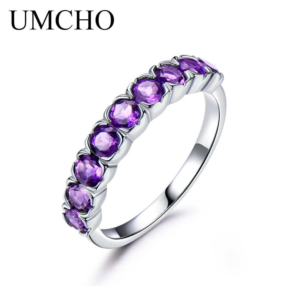 Genuine Natural Amethyst Solid 925 Sterling Silver Ring Purple Stone Wedding Rings For Women Fine Jewelry
