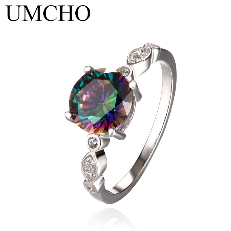 Genuine Rainbow Fire Mystic Topaz Ring Solid 925 Sterling Silver Jewelry Best Gift For Women Fine Jewelry