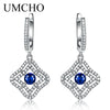 Genuine Silver 925 Jewelry Round Created Nano Blue Sapphire Clip Earrings For Women Anniversary Gift Charms Fine Jewelry