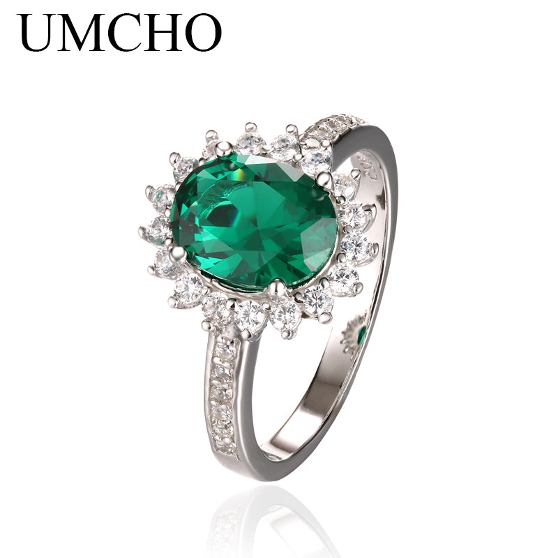 Green Created Nano Emerald Real 925 Sterling Silver Vintage Birthstone Ring For Women Silver Engagement Brand Fine Jewelry