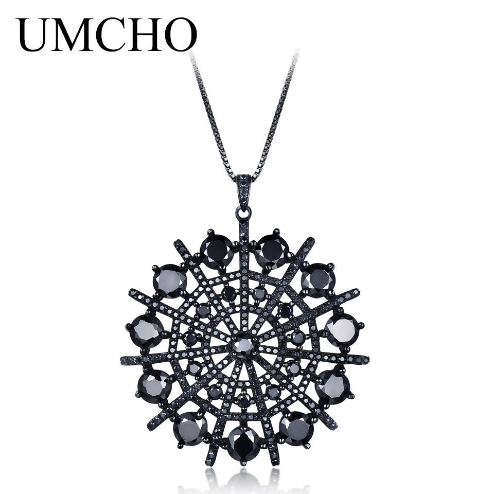 Hyperbole Gemstone Black Spinel Necklace Pendants Solid 925 Sterling Silver Female Jewelry For Women Gift Fine Jewelry
