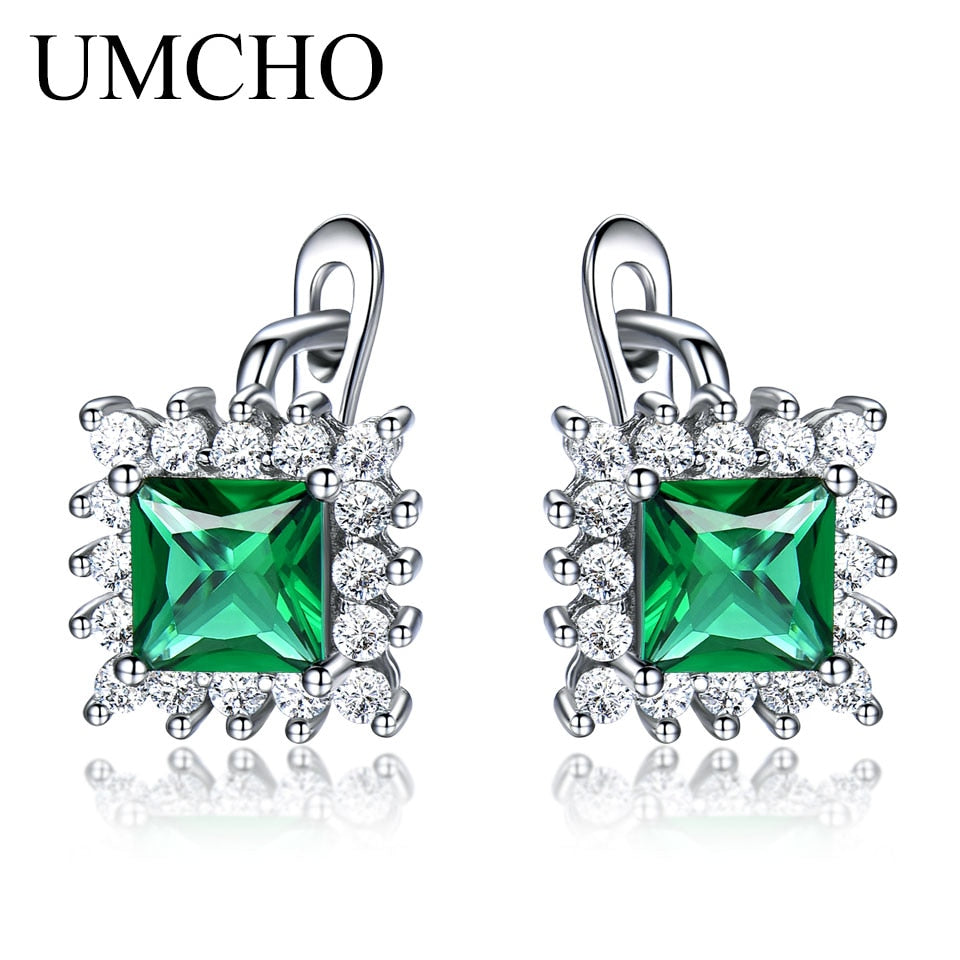 Luxury 925 Sterling Silver Jewelry Created Emerald Birthstone Classic Clip Earrings For Women Elegant Birthd Gifts New