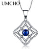 Luxury 925 Sterling Silver Necklaces & Pendants Created Blue Sapphire Necklace For Women Anniversary Gifts With Box Chain