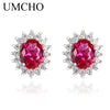 Luxury 925 sterling silver earrings Created Ruby Stud Earrings For Women Bridal Wedding Party Jewelry Brand Fine Jewelry