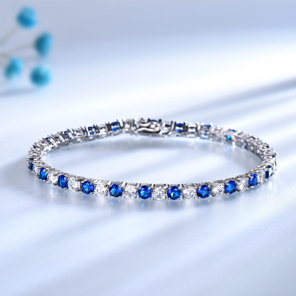 Luxury Created Nano Blue Sapphire Bracelet For Women 925 Sterling Silver Jewelry Romantic Classic Wedding Fine Jewelry
