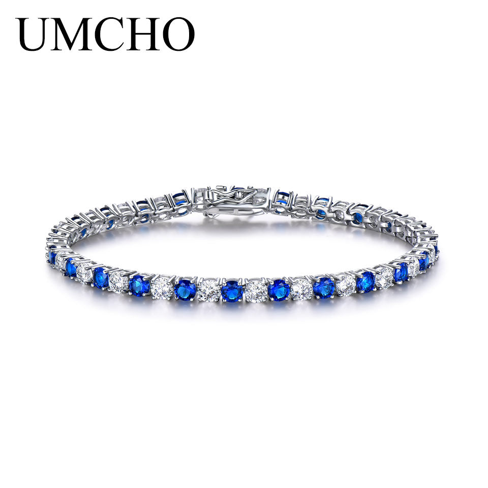 Luxury Created Nano Blue Sapphire Bracelet Real 925 Sterling Silver Jewelry Romantic Charm Bracelets For Women Gifts