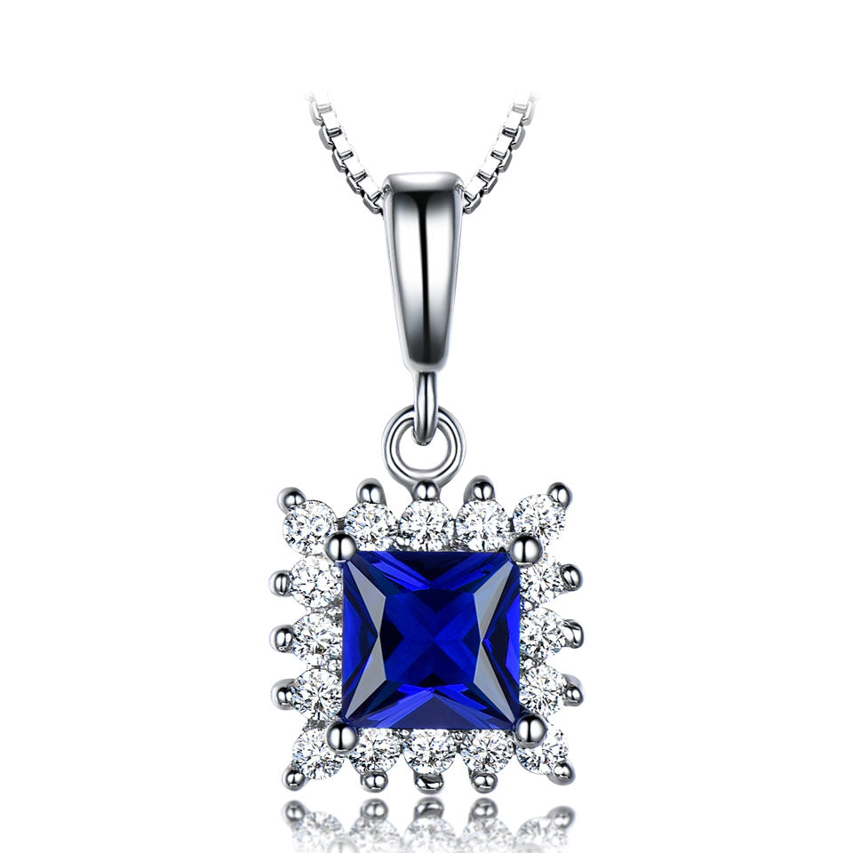Luxury Genuine 925 Silver Jewelry Created Blue Sapphire Necklaces & Pendants For Women Anniversary Gifts With Box Chain