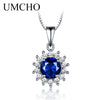 Luxury Real 100% 925 Silver Jewelry Created Nano Sapphire Necklaces & Pendants For Women Engagement Gifts With Box Chain