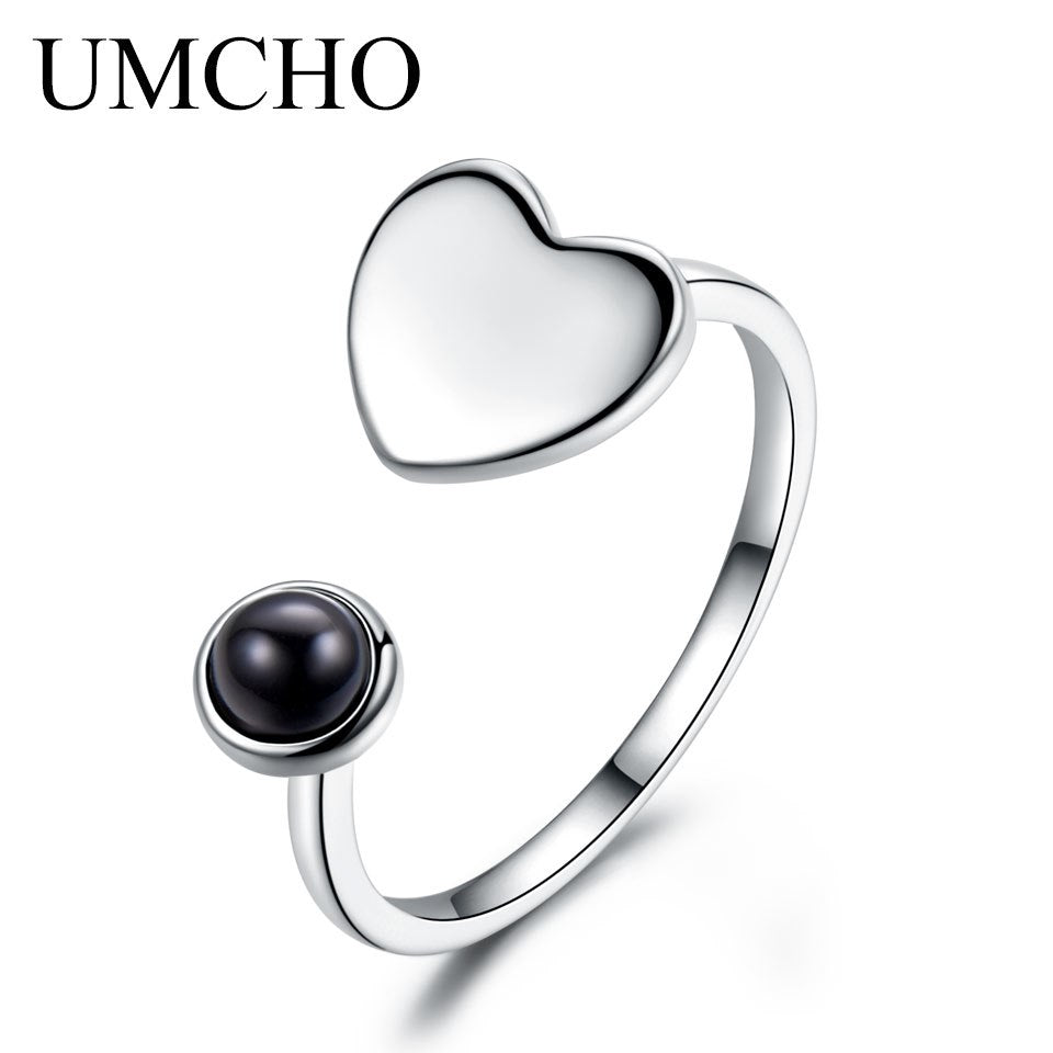 Natural Agate Gemstone 925 Sterling Silver Ring Heart Love Adjustable Ring For Women Wedding Gift Fine Jewelry