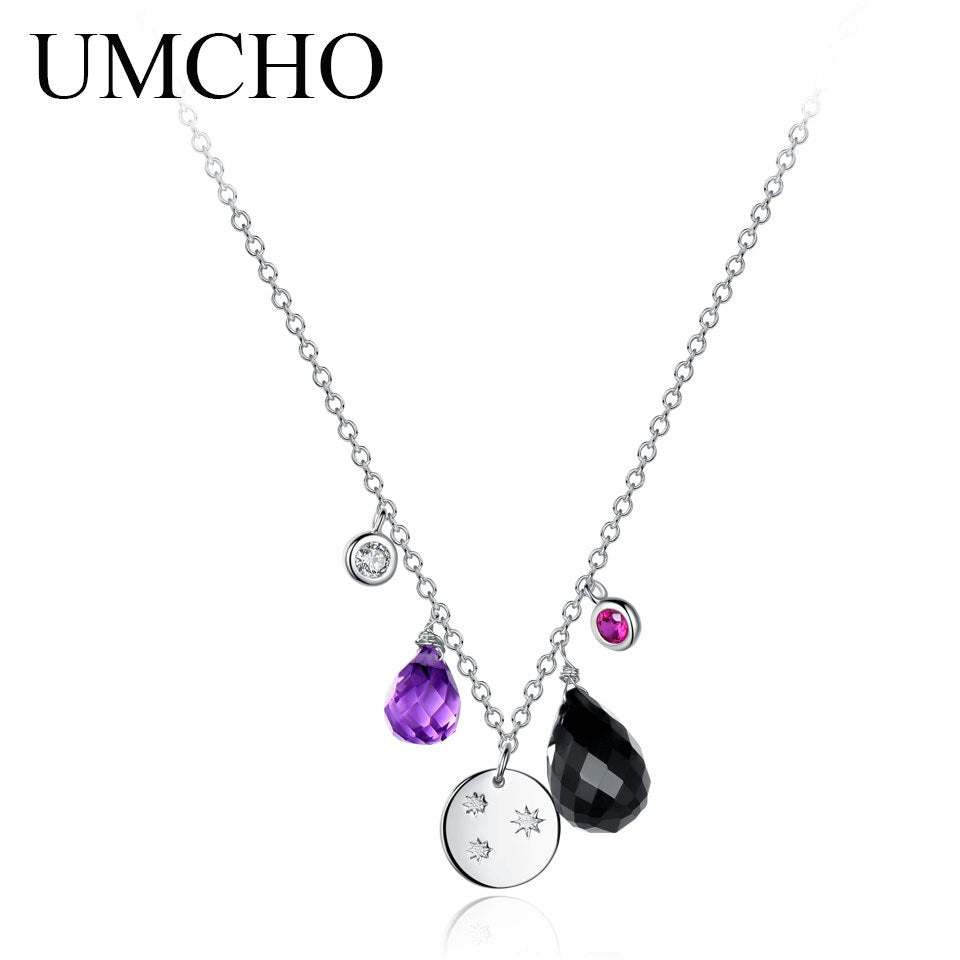 Natural Agate Real 925 Sterling Silver Necklace For Women Personalized Natural Amethyst Birthstone Pendants Jewelry Gift
