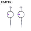 Natural Amethyst 925 Sterling Silver Drop Earrings Gemstone Wedding Jewelry Long Dangle Earrings For Women Christmas Gift