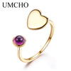 Natural Amethyst Gemstone Rings For Women Adjustable Ring Solid 925 Sterling Silver Heart Wedding Ring Silver 925 Jewelry