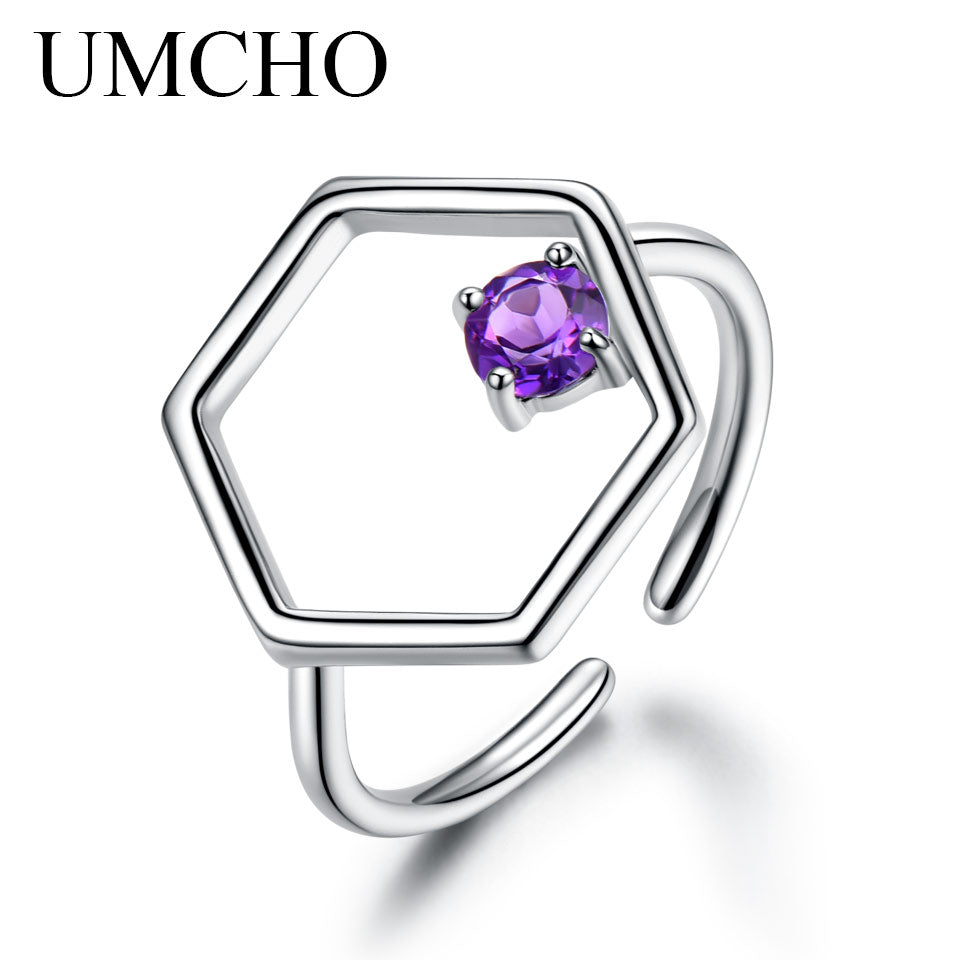 Natural Amethyst Gemstone Stone 925 Sterling Silver Adjustable Rings For Women Wedding Party Gift Band Fine Jewelry