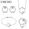 Natural Blue Topaz Jewelry Set925 Sterling Silver Necklace Ring Earrings Bracelet For Women Fine Jewelry