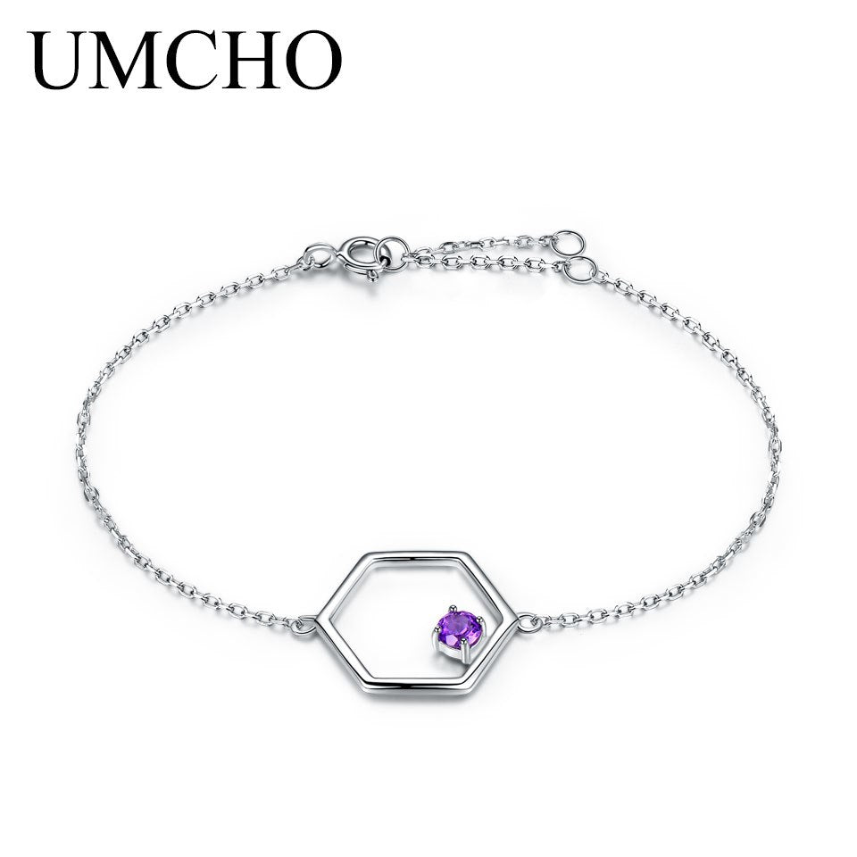 Natural Gemstone Amethyst Real 100% 925 Sterling Silver Bracelets & Bangles Vintage Wedding Gift For Women Fine Jewelry