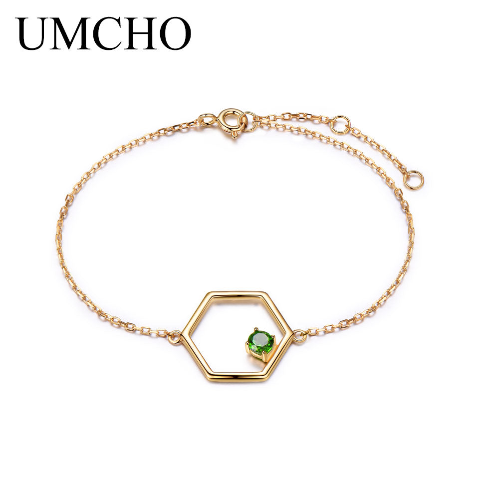 Natural Gemstone Diopside Genuine 925 Sterling Silver Bracelets For Women Charms Wedding Band Gift Fine Jewelry