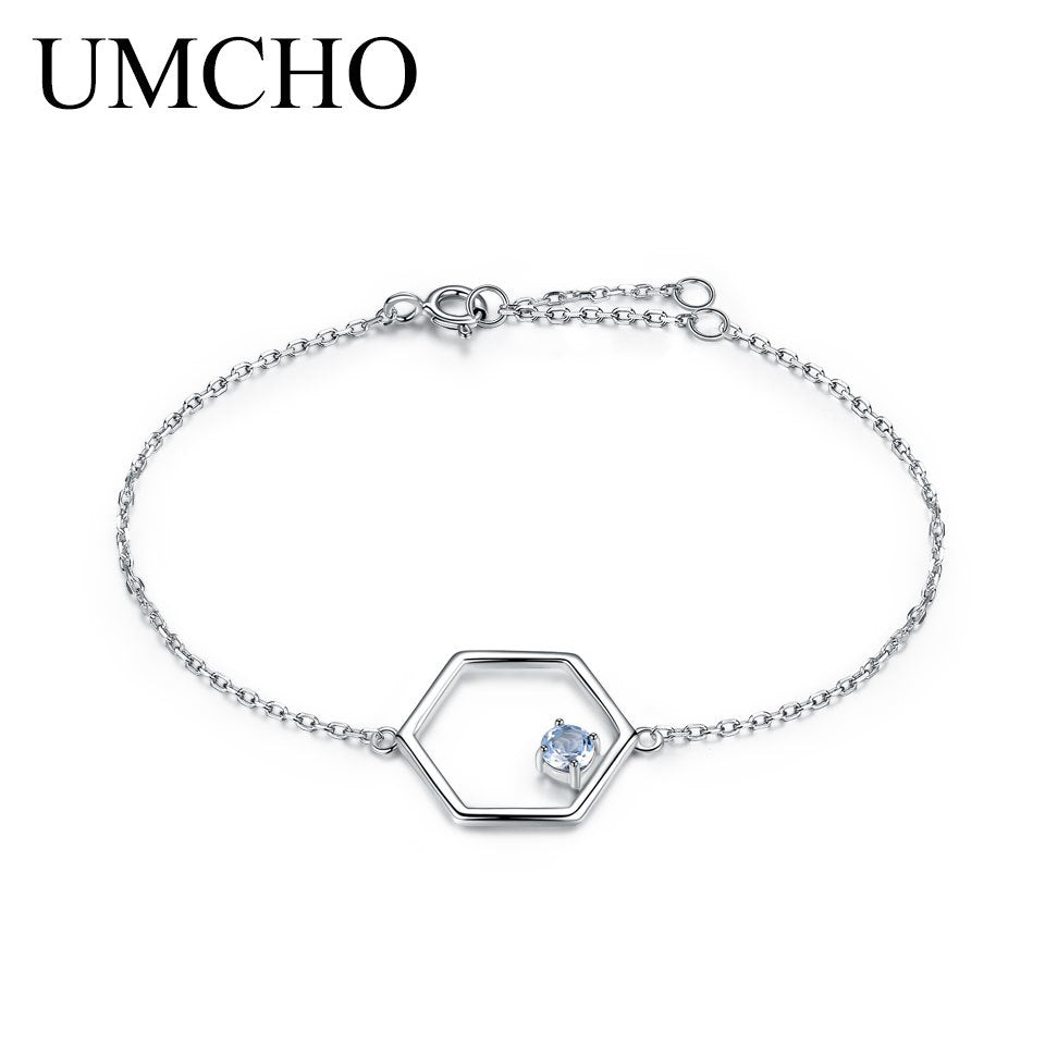 Natural Gemstone Sky Blue Topaz Genuine 925 Sterling Silver Bracelets Vintage Wedding Band Gift For Women Fine Jewelry