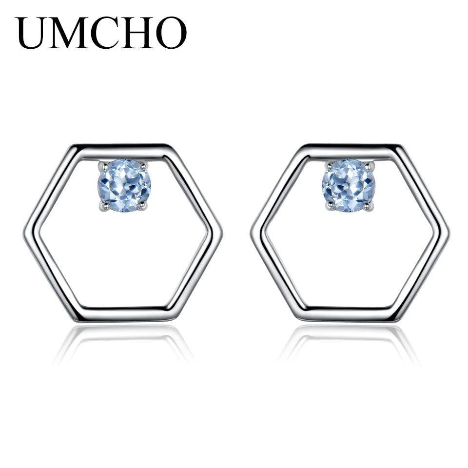 Natural Sky Blue Topaz Gemstone Earrings 925 Sterling Silver Stud Earrings Designer Jewelry Brand Fine Earrings For Women