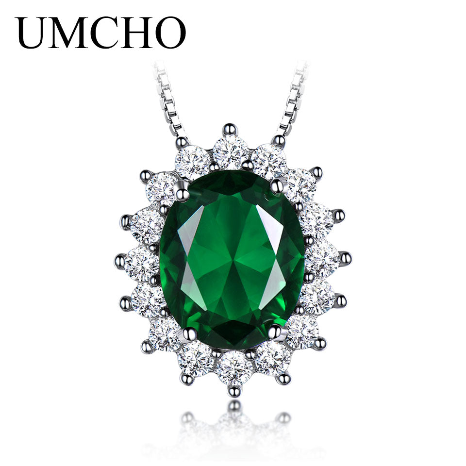 Oval 8*10mm Gemstone Nano Emerald Pendant 925 Sterling Silver Necklaces For Women Wedding Gift Fine Jewelry With Chain