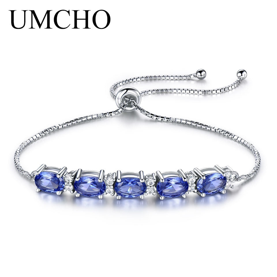 Oval Created Tanzanite Bracelets & Bangles Real 925 Sterling Silver Charm Bracelets For Women Free Expansion Fine Jewelry