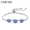 Oval Created Tanzanite Gemstone Bracelets & Bangles Real 925 Sterling Silver Charm Bracelets For Women Free Expansion