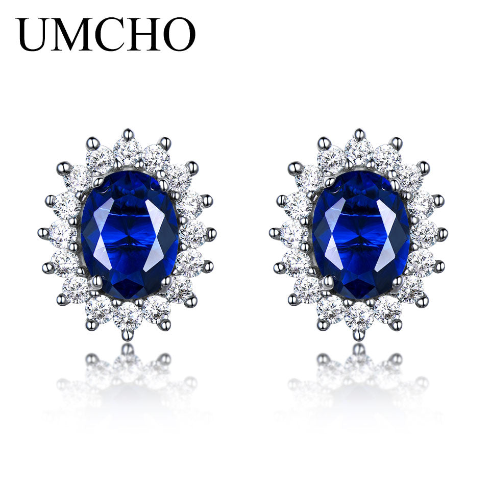 Princess Diana Earrings 925 Sterling Silver Jewelry Created Sapphire Classic Stud Earrings For Women Anniversary Gifts