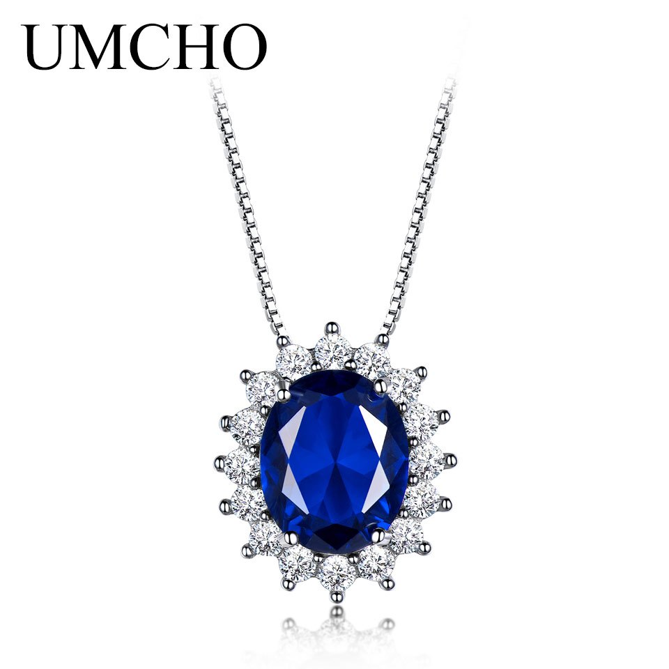 Princess Diana Necklace Pendant 925 Sterling Silver Jewelry Created Sapphire Necklace Wedding For Women Gift Fine Jewelry