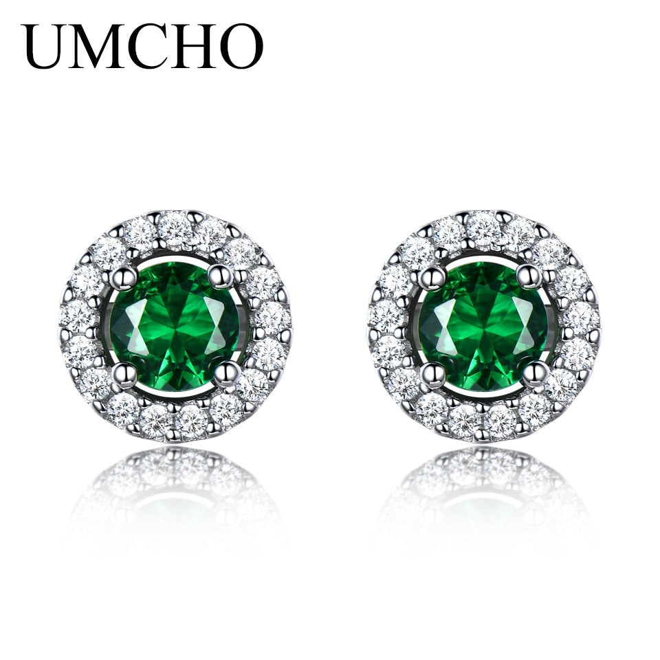Princess Stud Earrings Nano Emerald Gemstone 925 Sterling Silver Earrings For Women Classic Round Gemstone Fine Jewelry