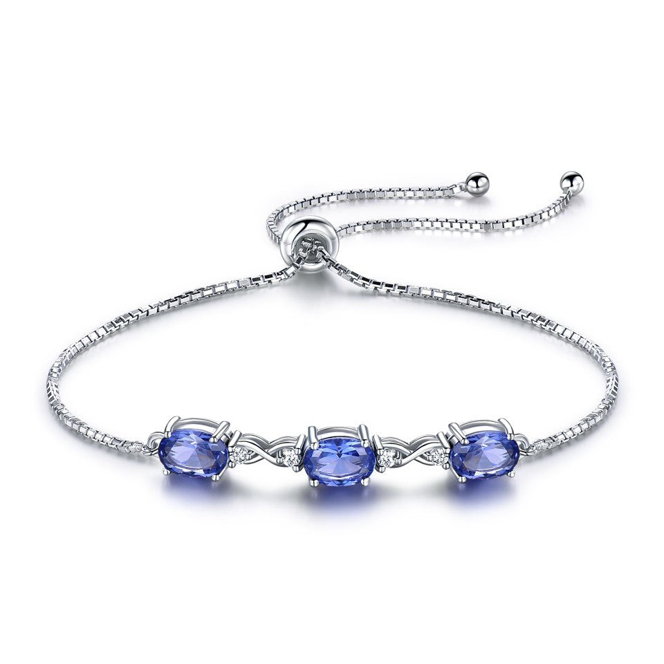 Pure 925 Sterling Silver Bracelets Bangles For Women Nano Tanzanite Adjustable Tennis Bracelet Christmas Jewelry Gift