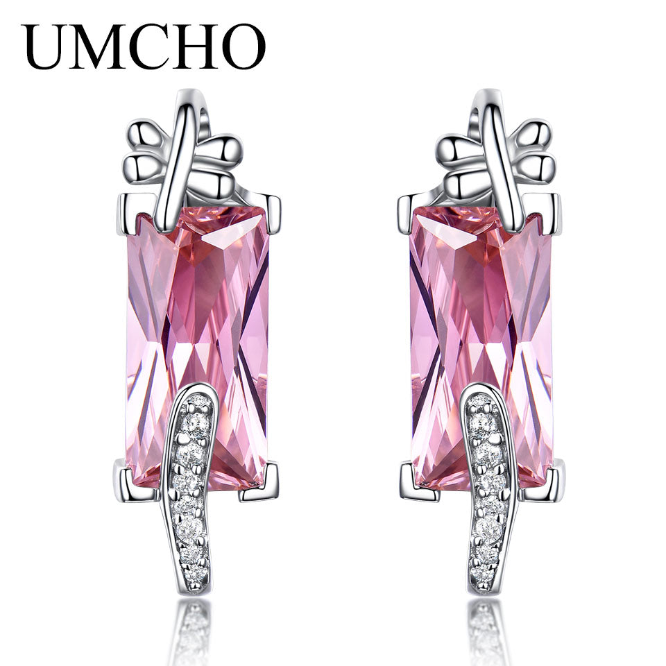 Pure 925 Sterling Silver Drop Earrings Female Pink CZ Dangle Earrings For Women Jewelry Christmas Romantic Wedding Gift