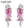 Pure 925 Sterling Silver Drop Earrings Female Pink CZ Dangle Earrings For Women Jewelry Christmas Romantic Wedding Gift