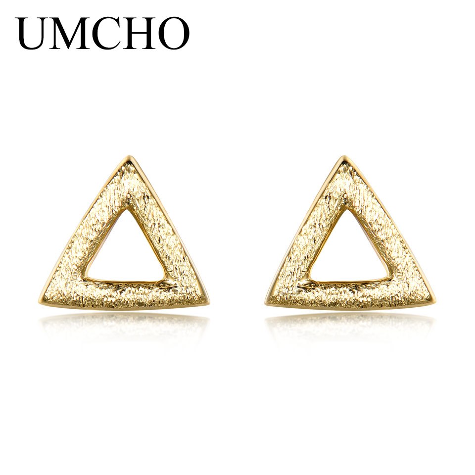 Real 100% 925 Sterling Silver Earrings Geometric Triangle Simple Fashion Stud Earrings For Women Party Gifts Yellow