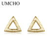 Real 100% 925 Sterling Silver Earrings Geometric Triangle Simple Fashion Stud Earrings For Women Party Gifts Yellow