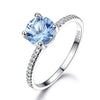 Real 100% 925 Sterling Silver Rings For Women Sky Blue Topaz Birthstone Aquamarine Gemstone Wedding Band Fine Jewelry
