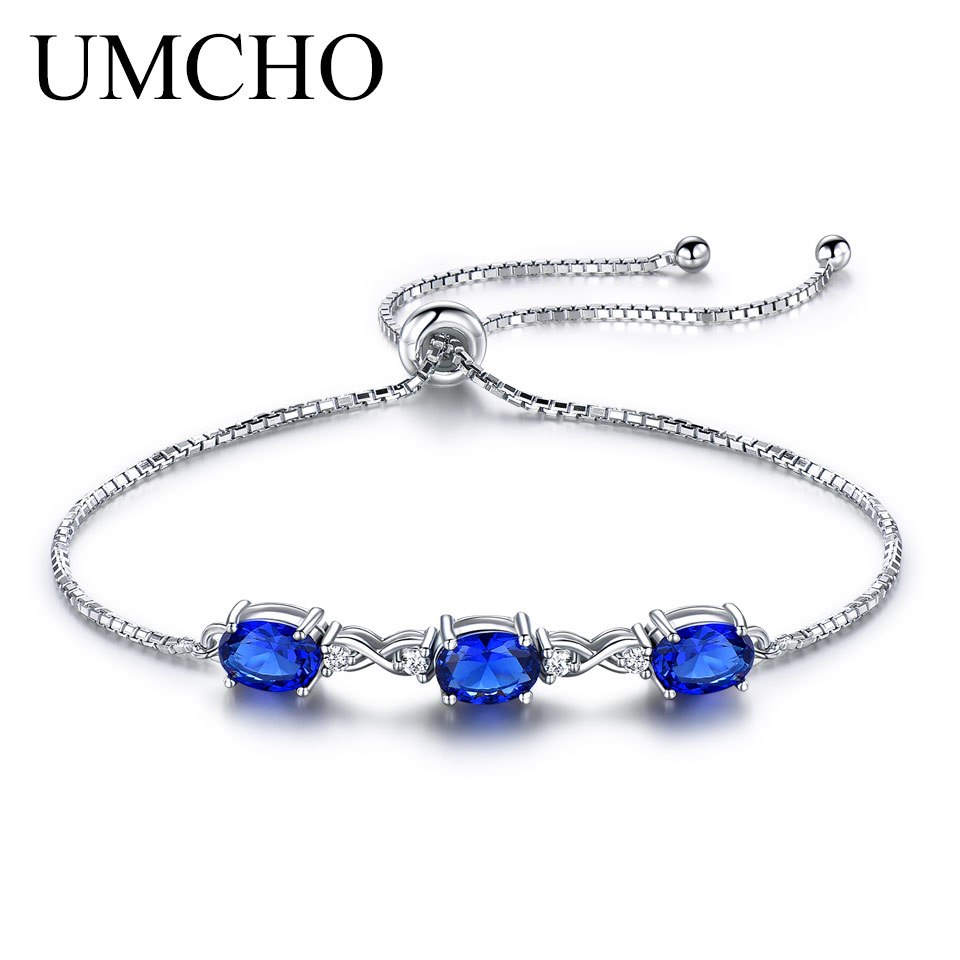 Real 925 Silver Bracelet Oval Created Nano Blue Sapphire Bracelets & Bangles Free expansion Romantic Jewelry For Women