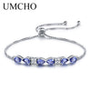 Real 925 Silver Jewelry Created Tanzanite Bracelet Charm Vintage Chain Link Bracelets & Bangles For Women Wedding Gifts
