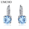 Real 925 Sterling Silver Clip Earrings For Women Gemstone Sky Blue Topaz Female Earrings Round Wedding Gift Fine Jewelry