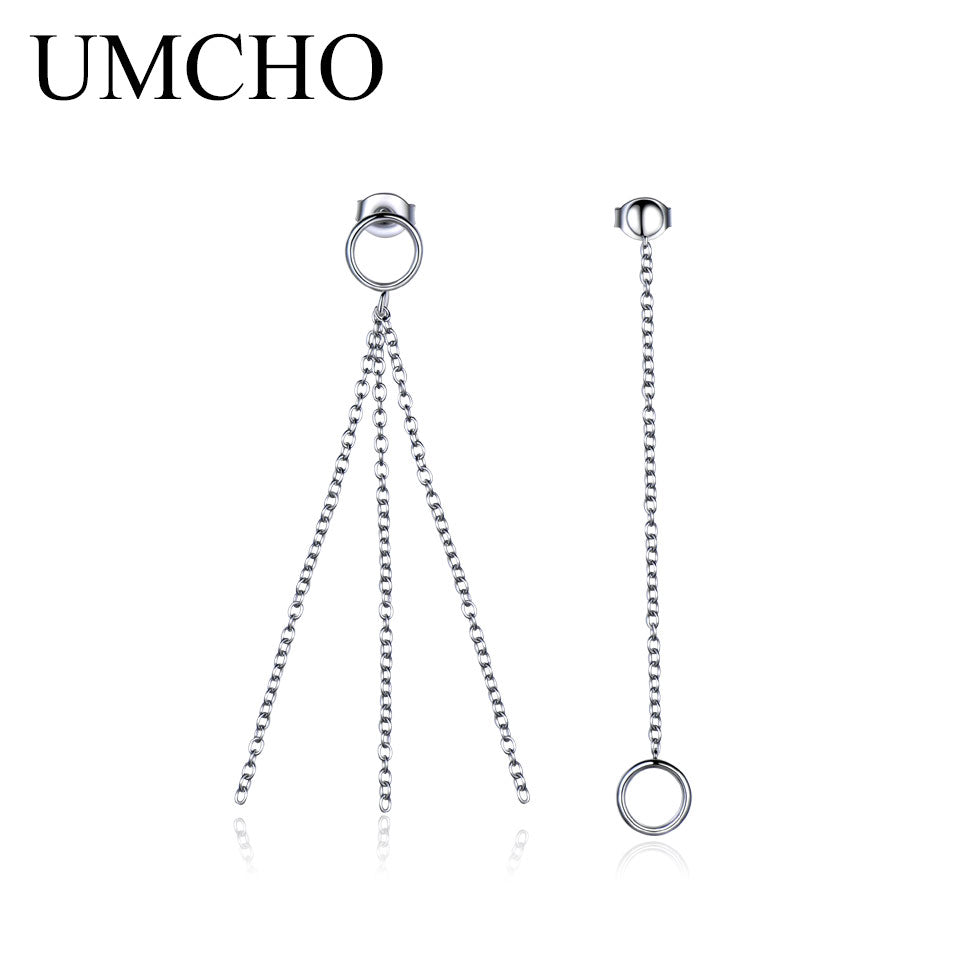 Real 925 Sterling Silver Earrings Asymmetry Long Dangle Tassel Earrings For Women Party Gifts Fine Jewelry