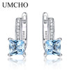 Real 925 Sterling Silver Earrings Gemstone Square Created Sky Blue Topaz Clip Earrings For Women Trendy Jewelry New