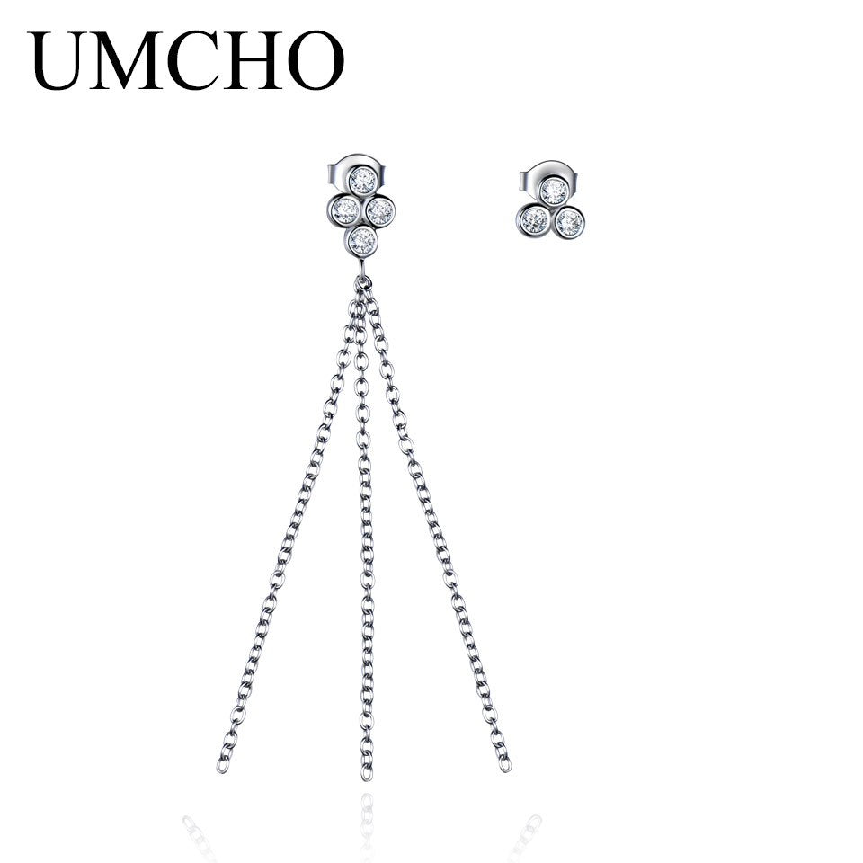 Real 925 Sterling Silver Jewelry Asymmetry Tassel Silver Drop Earrings For Women Party Gifts Fine Jewelry