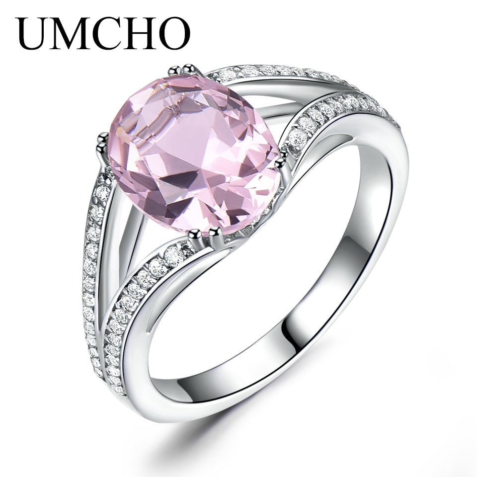 Real 925 Sterling Silver Jewelry Created Oval Pink Tourmaline Rings Wedding Band Cocktail Rings For Women Fine Jewelry