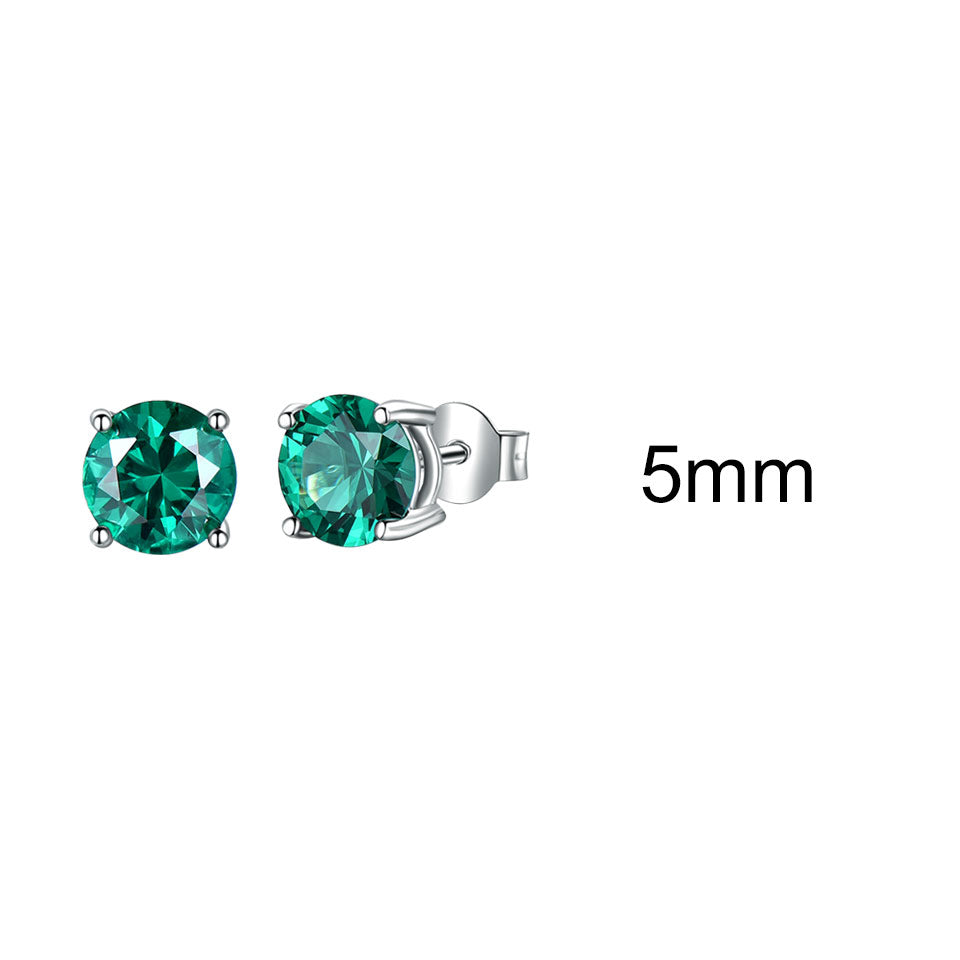 Real 925 Sterling Silver Jewelry Created Russian Emerald Stud Earrings Elegant Anniversary For Women Birthd Gifts