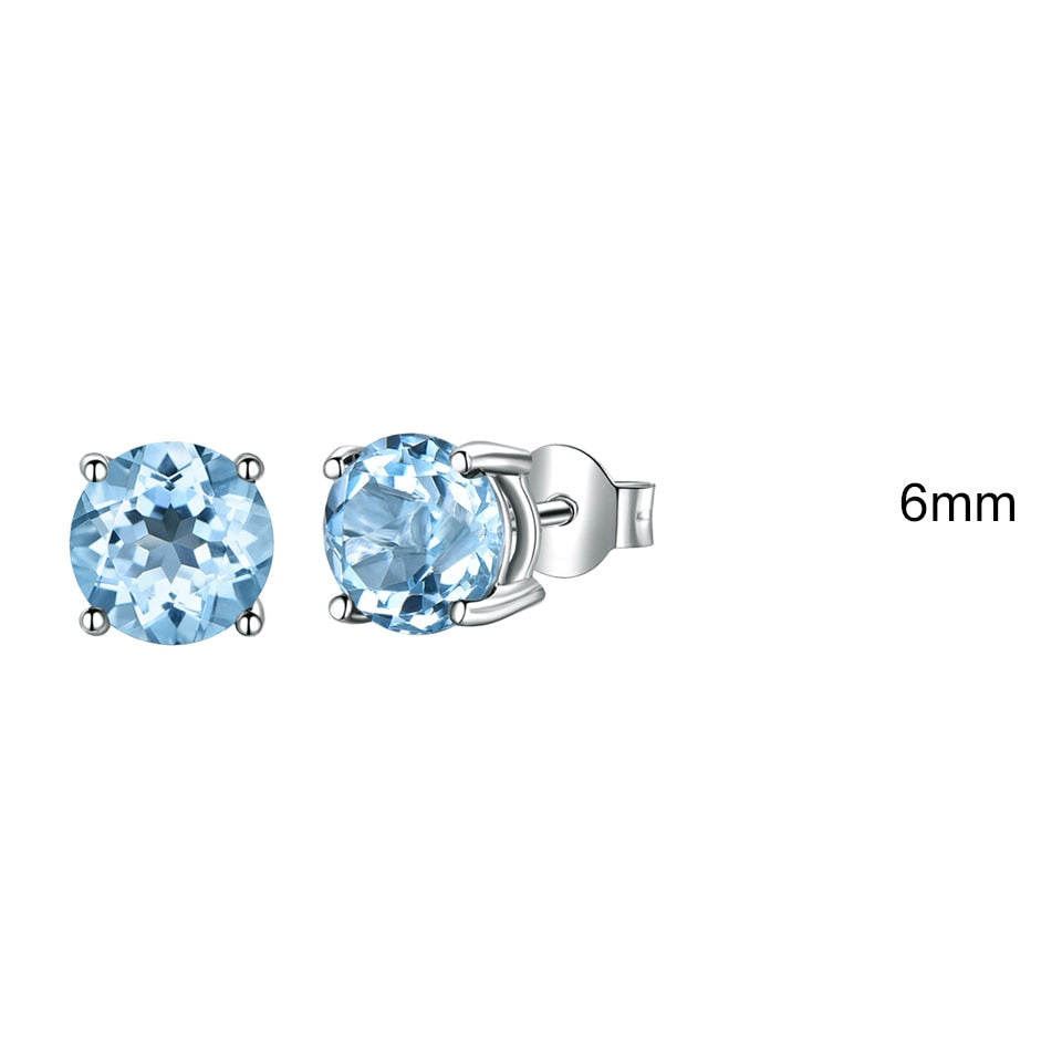 Real 925 Sterling Silver Jewelry Created Russian Sky Blue Topaz Stud Earrings Elegant Anniversary For Women Birthd Gifts