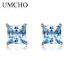 Real 925 Sterling Silver Jewelry Created Square Sky Blue Topaz Stud Earrings For Women Elegant Birthd Gift Fine Jewelry