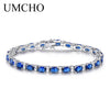 Real 925 Sterling Silver Jewelry Oval Created Nano Blue Sapphire Bracelet Romantic Charm Bracelets For Women Gifts
