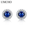 Real 925 Sterling Silver Jewelry Round Rich Color Nano Sapphire Stud Earrings Gemstone Luxury Bride Gift For Women