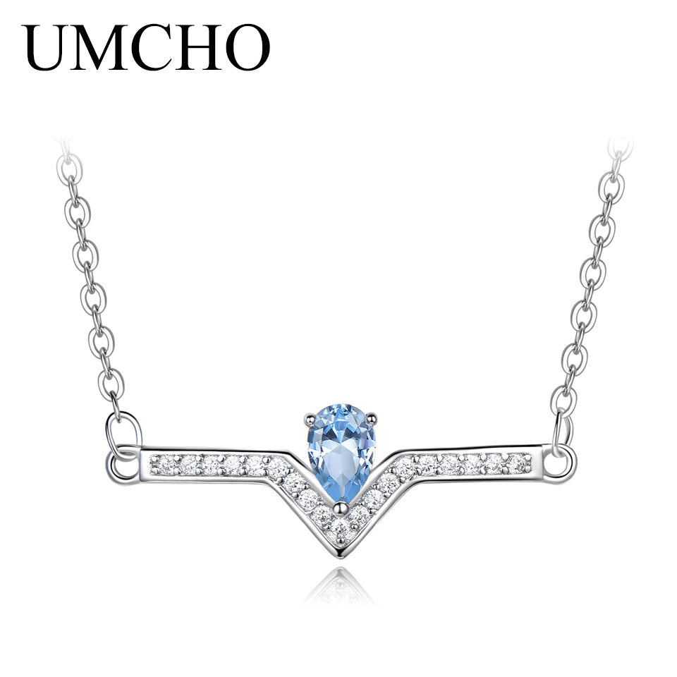 Real 925 Sterling Silver Necklace Created Nano Sky Blue Topaz Chain Necklaces For Women Wedding Engagement Jewelry