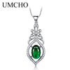 Real 925 Sterling Silver Necklace Created Oval Emerald Gemstone Classic Necklaces & Pendants For Women Gift With Chain