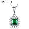 Real 925 Sterling Silver Necklace Created Square Emerald Gemstone Necklaces & Pendants For Women Anniversary With Chain