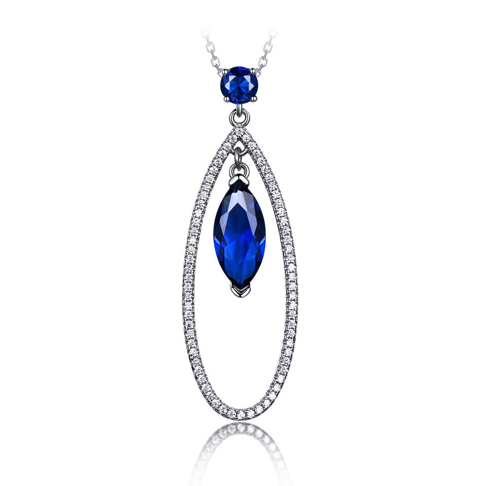 Real 925 Sterling Silver Necklace Marquise Gemstone Created Blue Sapphire Necklaces & Pendants For Women Gift With Chain